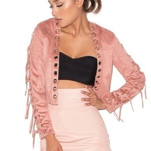 House Of CB Faux Suede Fringe Jacket Pink Women’s Medium Coastal Cowgirl Western